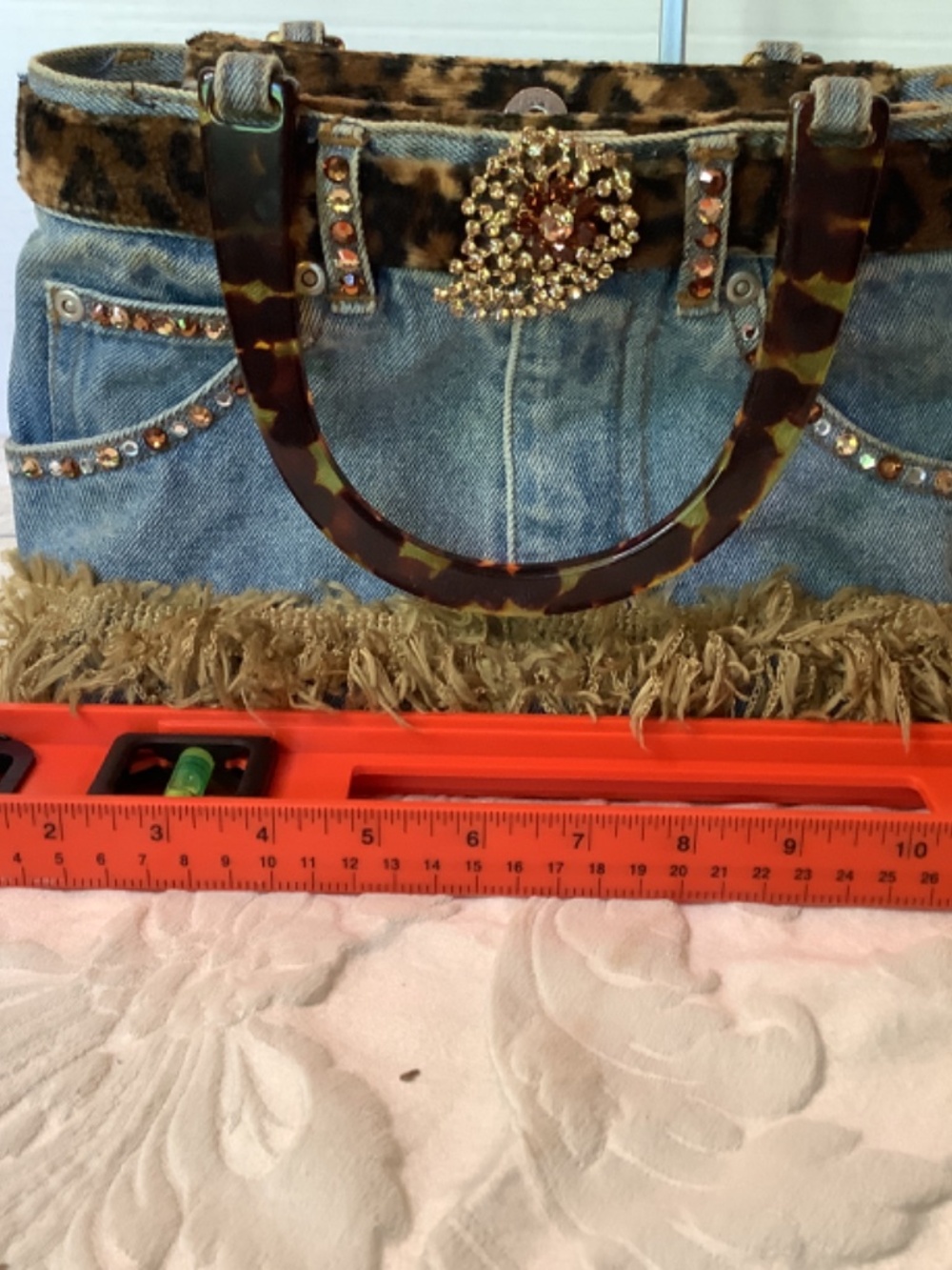 EUC Boutique blue jean denim hand purse bling animal - Picture 9 of 12